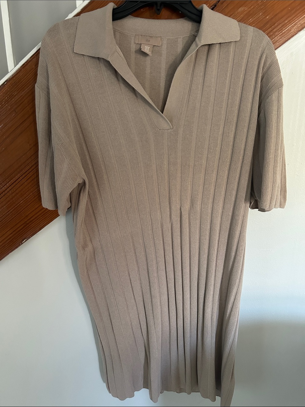 H&M Taupe Ribbed Polo Midi Dress